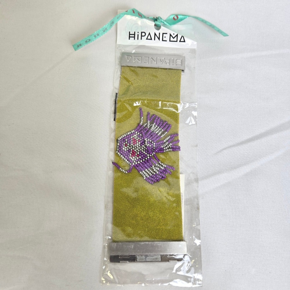 Hipanema Yellow Suede Beaded Cuff Bracelet Bohemian Boho Costume Jewelry New